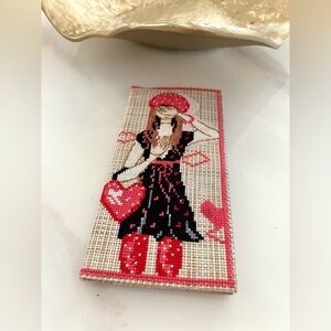 Handcrafted Red & Black Cross-Stitch Wallet